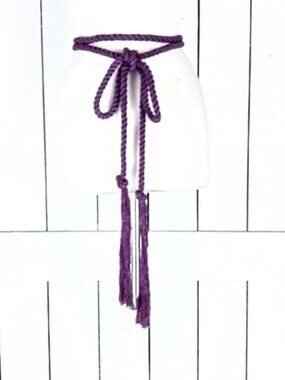 Purple cotton long braided rope tassel chord tie belt